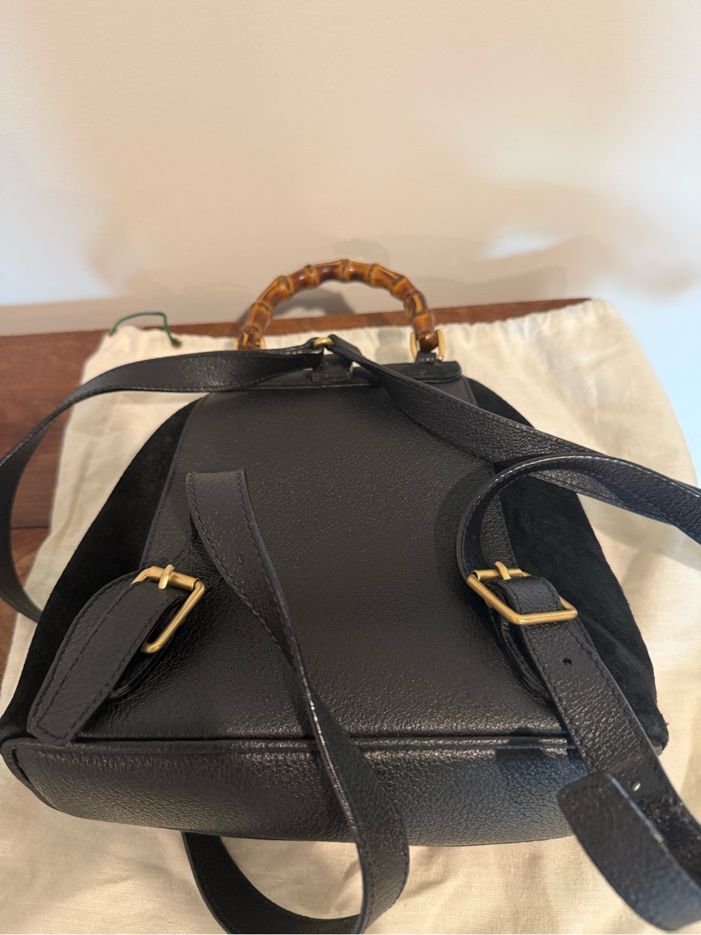 Gucci Black Suede Backpack with Bamboo Top Handle - Picture 3 of 9